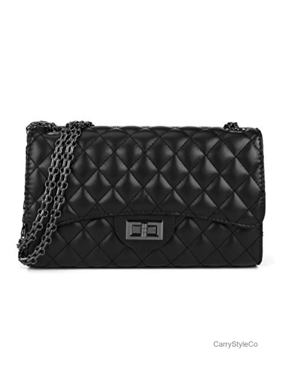 Quilted Faux Leather Crossbody Bag Women Adjustable Chain Strap Shoulder Purse
